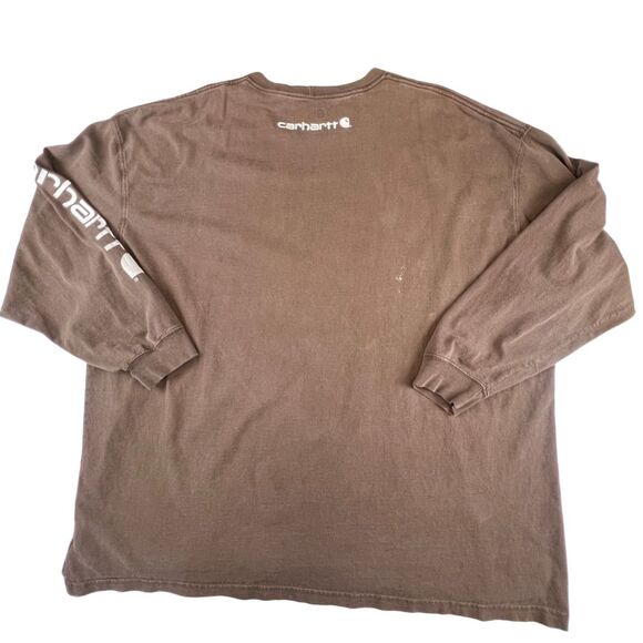 Carhartt Shirt 4X Washed Brown Workwear Streetwear Rugged Urban Long Sleeve Tee - Picture 15 of 15